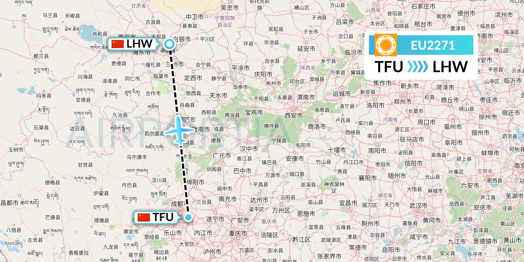 EU2271 Chengdu Airlines Flight Map: Chengdu to Lanzhou