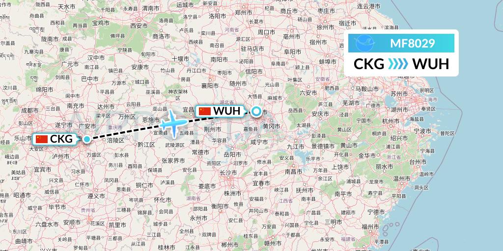 MF8029 Xiamen Airlines Flight Map: Chongqing to Wuhan