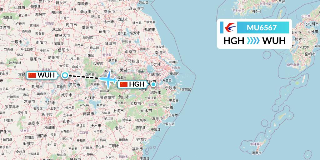 MU6567 China Eastern Airlines Flight Map: Hangzhou to Wuhan