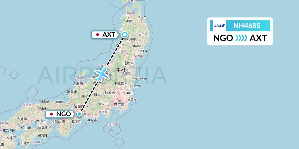 NH4685 All Nippon Airways Flight Map: Nagoya to Akita