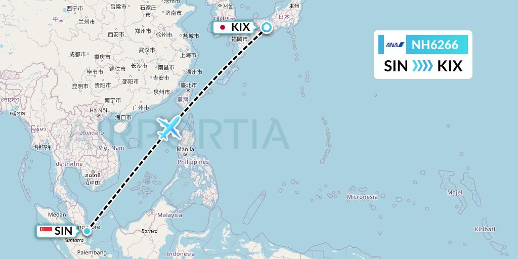 NH6266 All Nippon Airways Flight Map: Singapore to Osaka