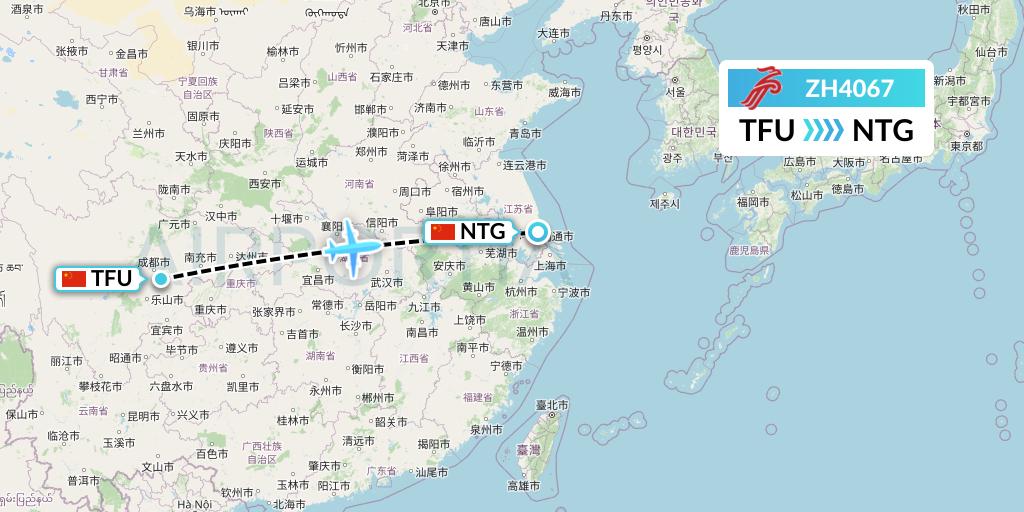 ZH4067 Shenzhen Airlines Flight Map: Chengdu to Nantong