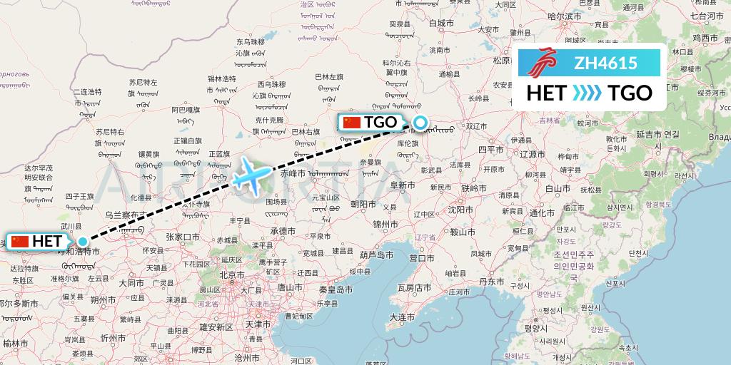 ZH4615 Shenzhen Airlines Flight Map: Hohhot to Tongliao