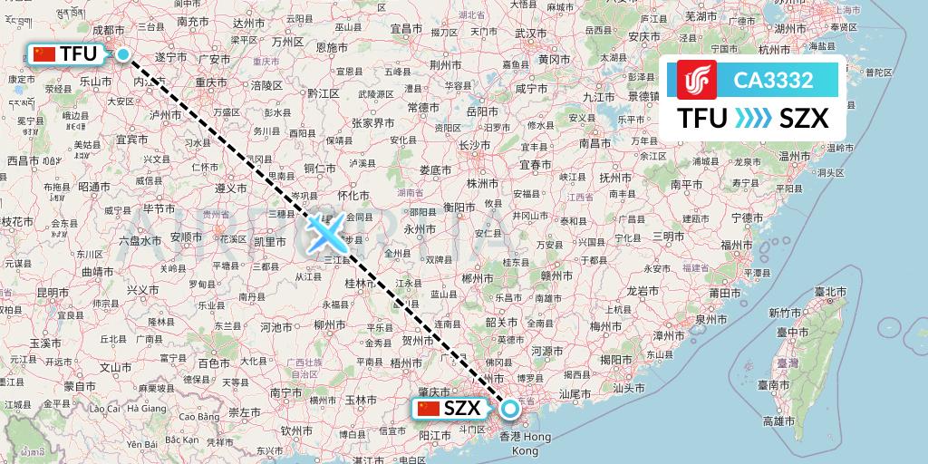 CA3332 Air China Flight Map: Chengdu to Shenzhen