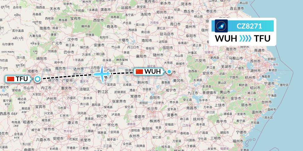 CZ8271 China Southern Airlines Flight Map: Wuhan to Chengdu