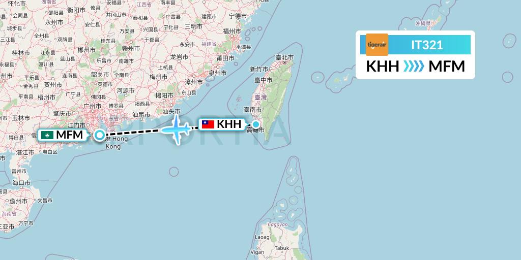 IT321 Tigerair Taiwan Flight Map: Kaohsiung to Macau