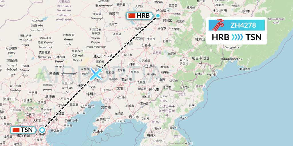 ZH4278 Shenzhen Airlines Flight Map: Harbin to Tianjin