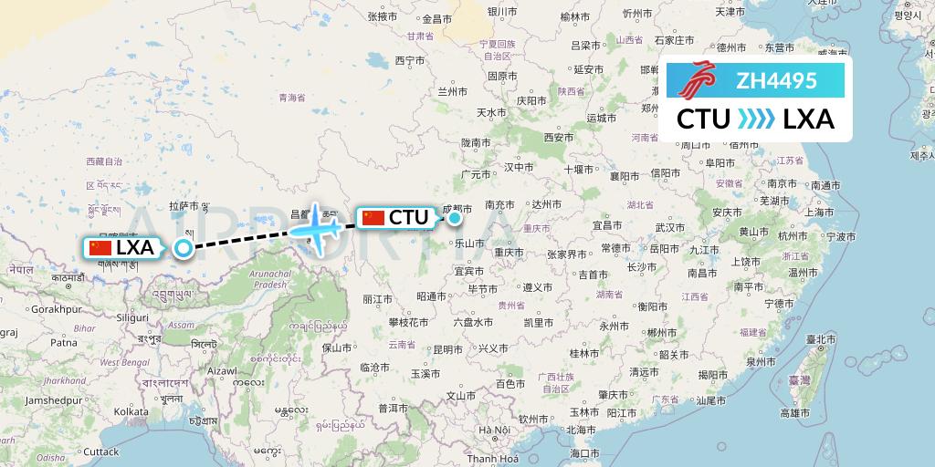 ZH4495 Shenzhen Airlines Flight Map: Chengdu to Lhasa