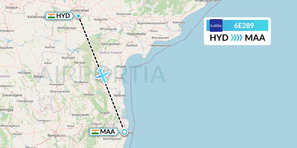 6E289 IndiGo Airlines Flight Map: Hyderabad to Chennai