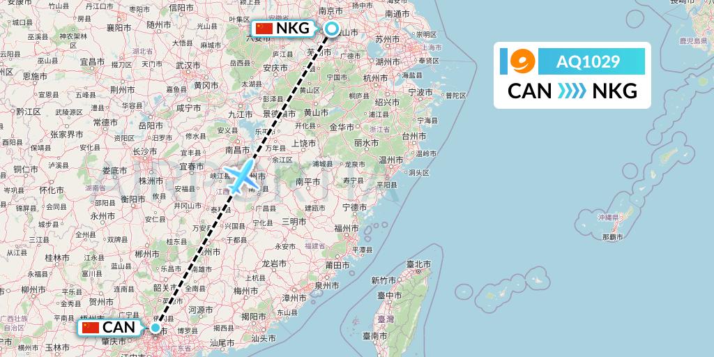 AQ1029 9 Air Flight Map: Guangzhou to Nanjing