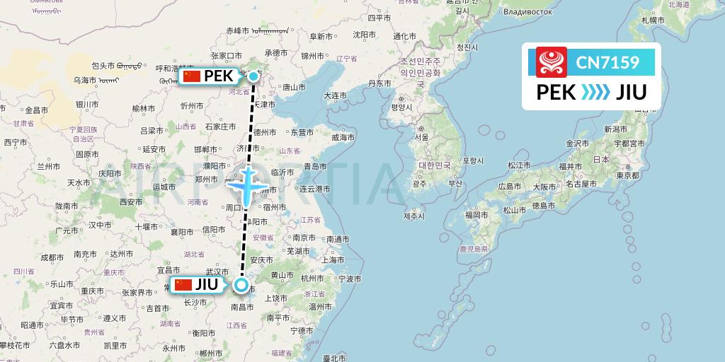 CN7159 Grand China Air Flight Map: Beijing to Jiujiang