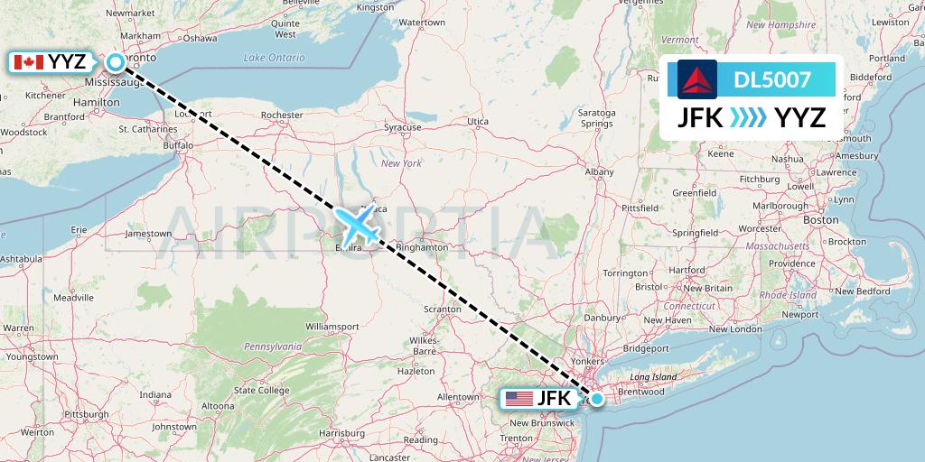 DL5007 Delta Air Lines Flight Map: New York to Toronto