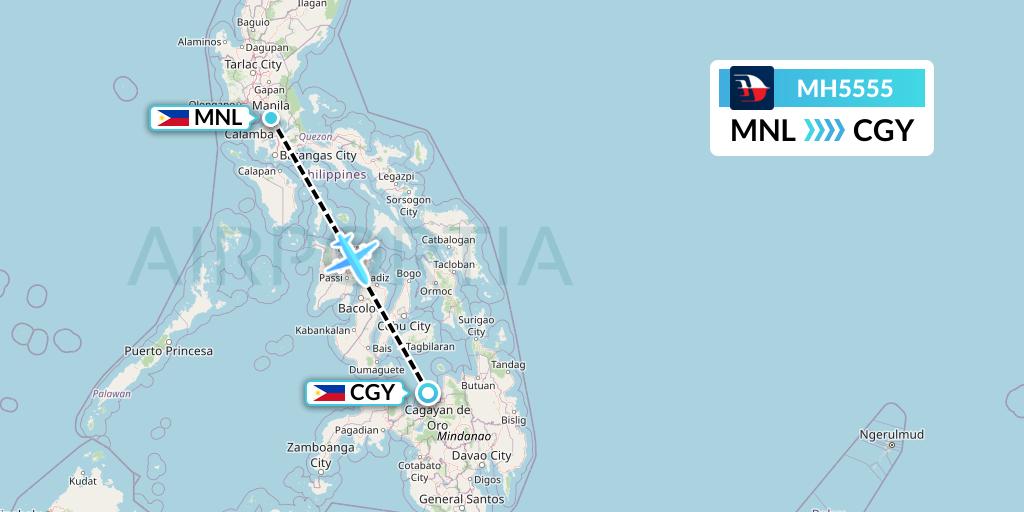 MH5555 Malaysia Airlines Flight Map: Manila to Cagayan de Oro