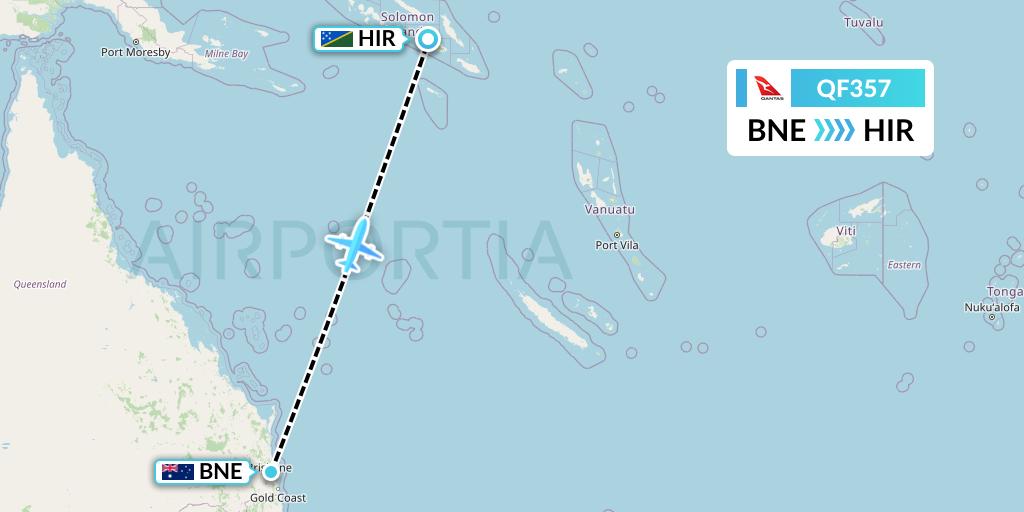 QF357 Qantas Flight Map: Brisbane to Honiara