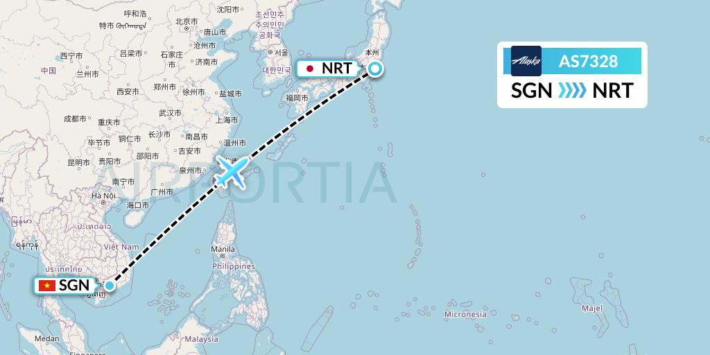 AS7328 Alaska Airlines Flight Map: Ho Chi Minh City to Tokyo