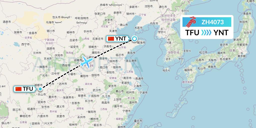 ZH4073 Shenzhen Airlines Flight Map: Chengdu to Yantai