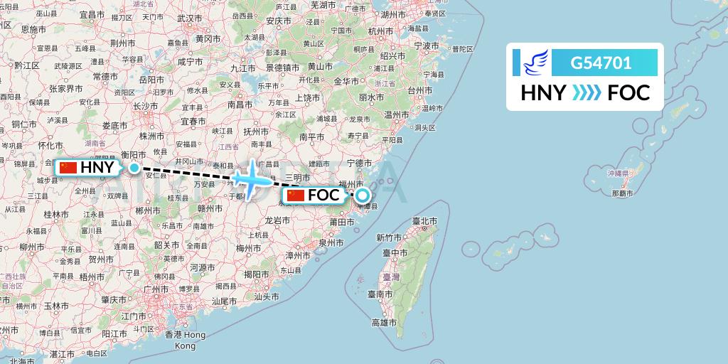 G54701 China Express Airlines Flight Map: Hengyang to Fuzhou