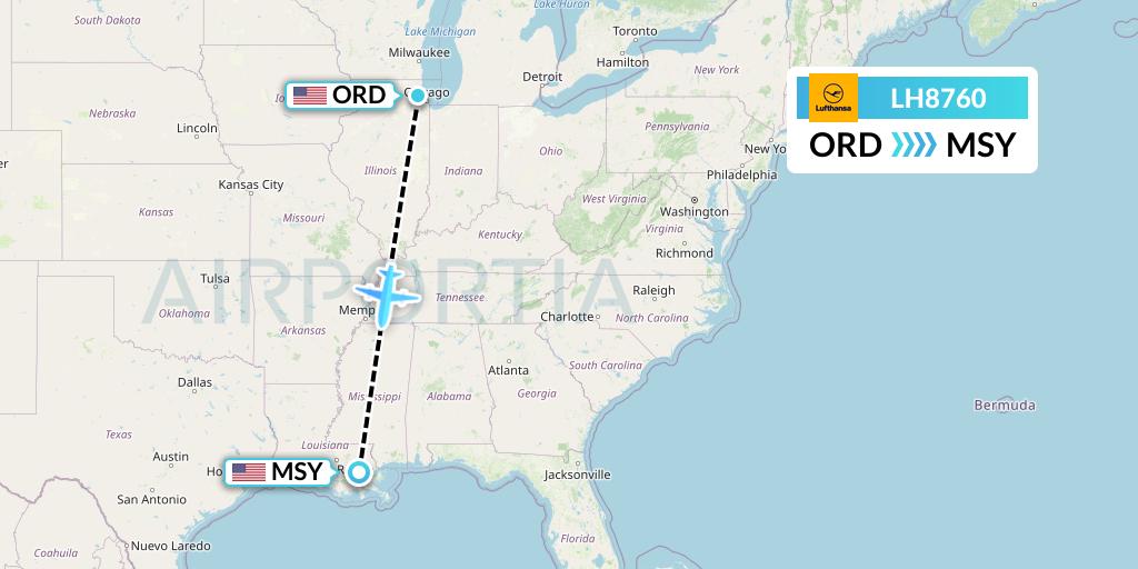 LH8760 Lufthansa Flight Map: Chicago to New Orleans
