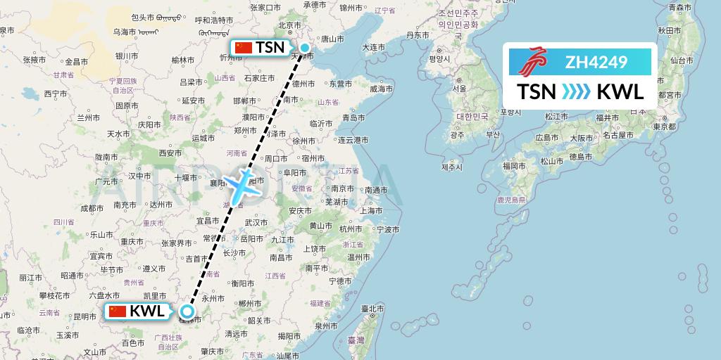 ZH4249 Shenzhen Airlines Flight Map: Tianjin to Guilin