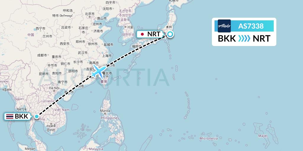 AS7338 Alaska Airlines Flight Map: Bangkok to Tokyo