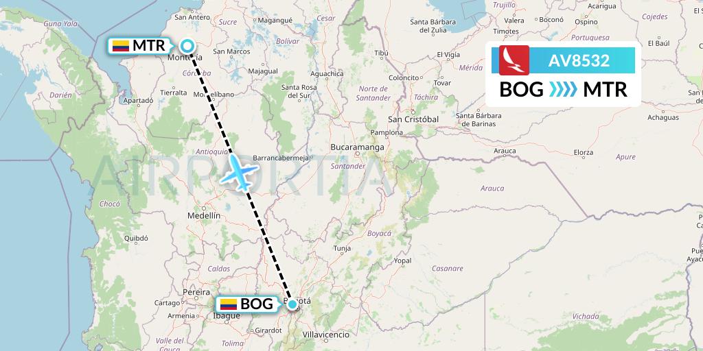 AV8532 Avianca Flight Map: Bogota to Monteria