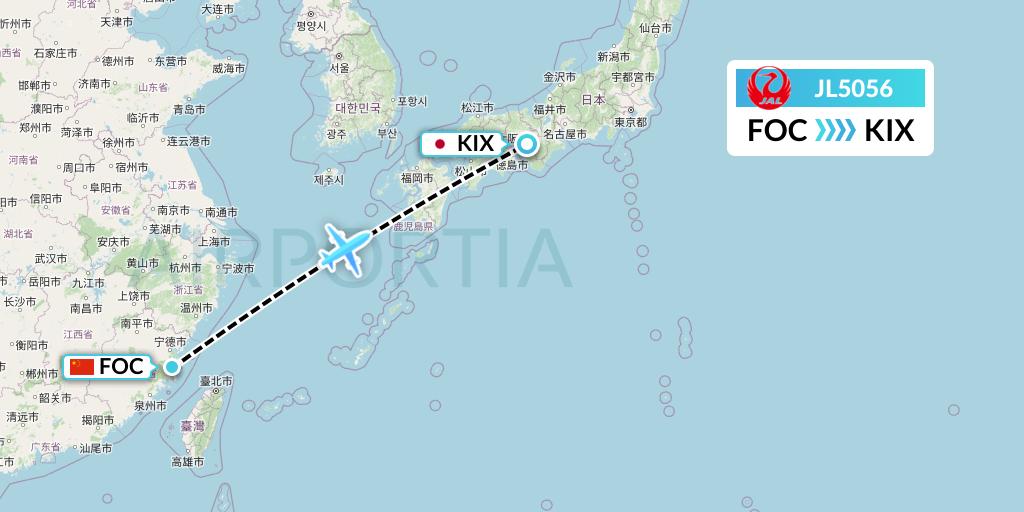 JL5056 Japan Airlines Flight Map: Fuzhou to Osaka