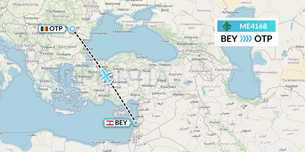 ME4168 MEA Flight Map: Beirut to Bucharest