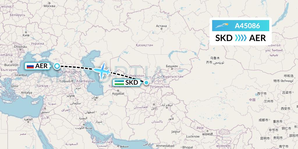 A45086 Azimuth Airlines Flight Map: Samarkand to Sochi