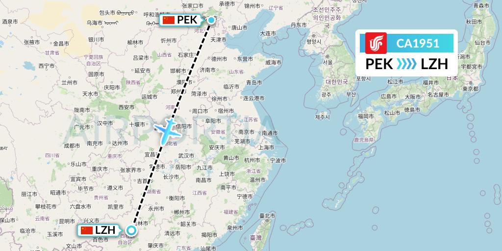 CA1951 Air China Flight Map: Beijing to Liuzhou