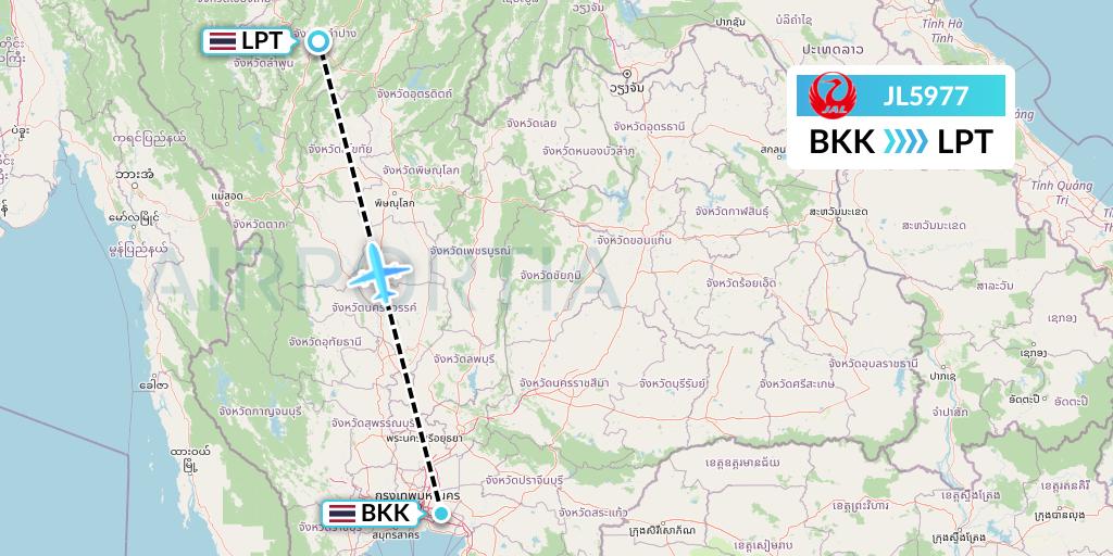JL5977 Japan Airlines Flight Map: Bangkok to Lampang