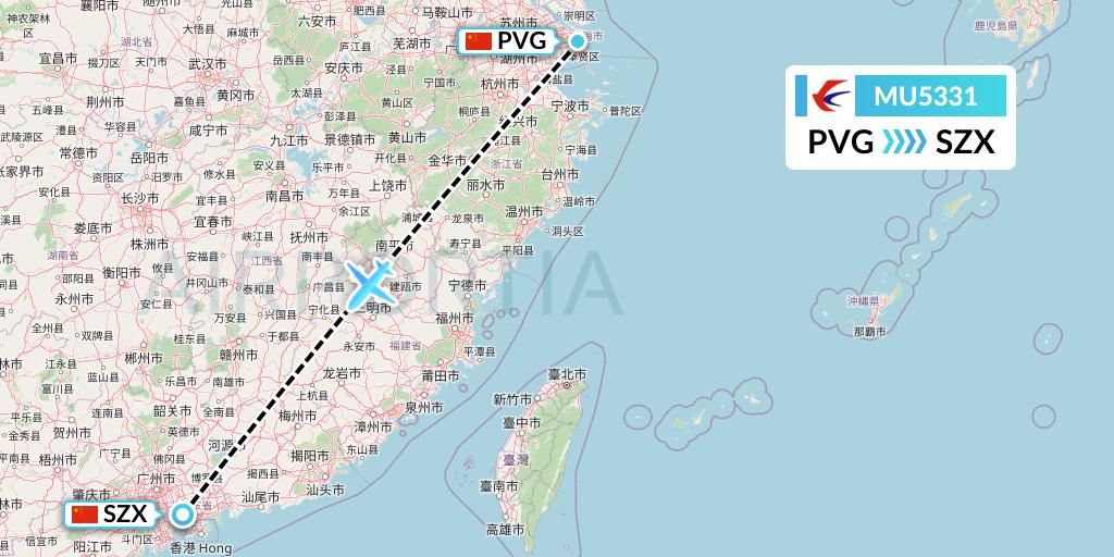 MU5331 China Eastern Airlines Flight Map: Shanghai to Shenzhen