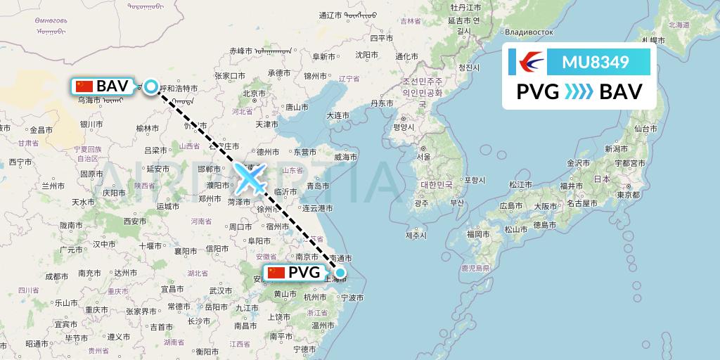 MU8349 China Eastern Airlines Flight Map: Shanghai to Baotou
