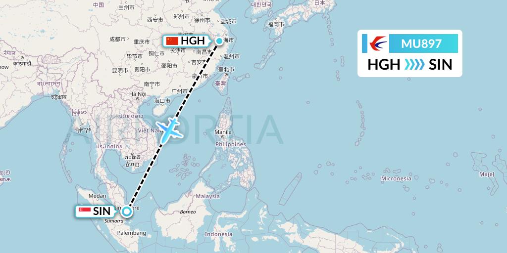 MU897 China Eastern Airlines Flight Map: Hangzhou to Singapore