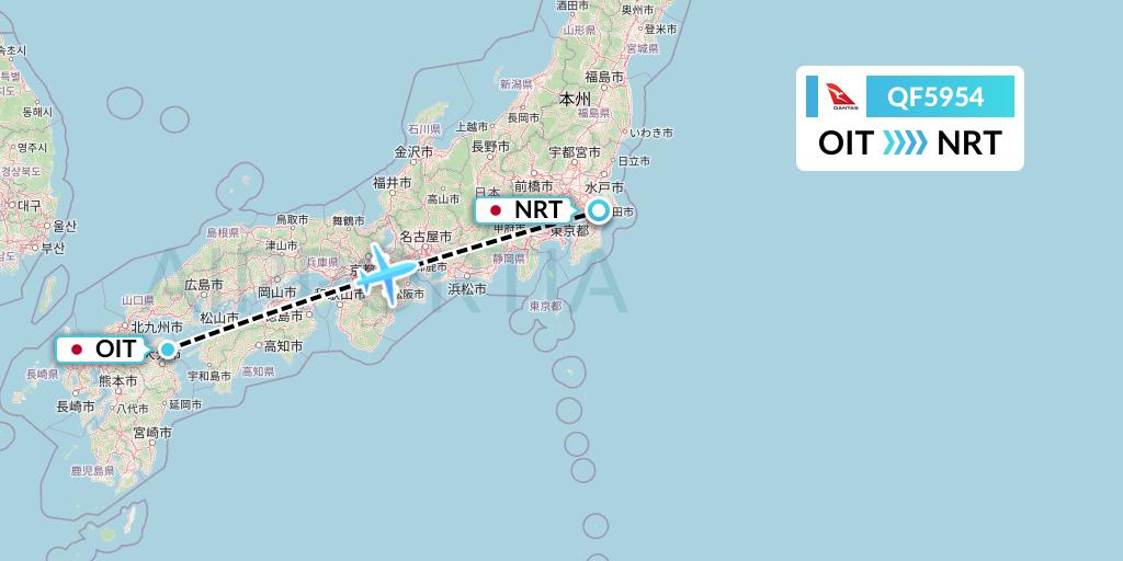 QF5954 Qantas Flight Map: Oita to Tokyo