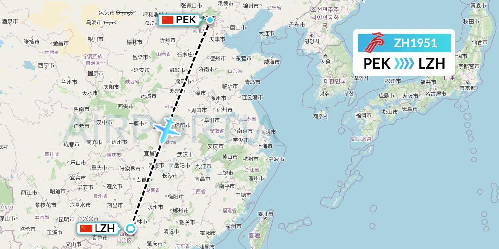 ZH1951 Shenzhen Airlines Flight Map: Beijing to Liuzhou