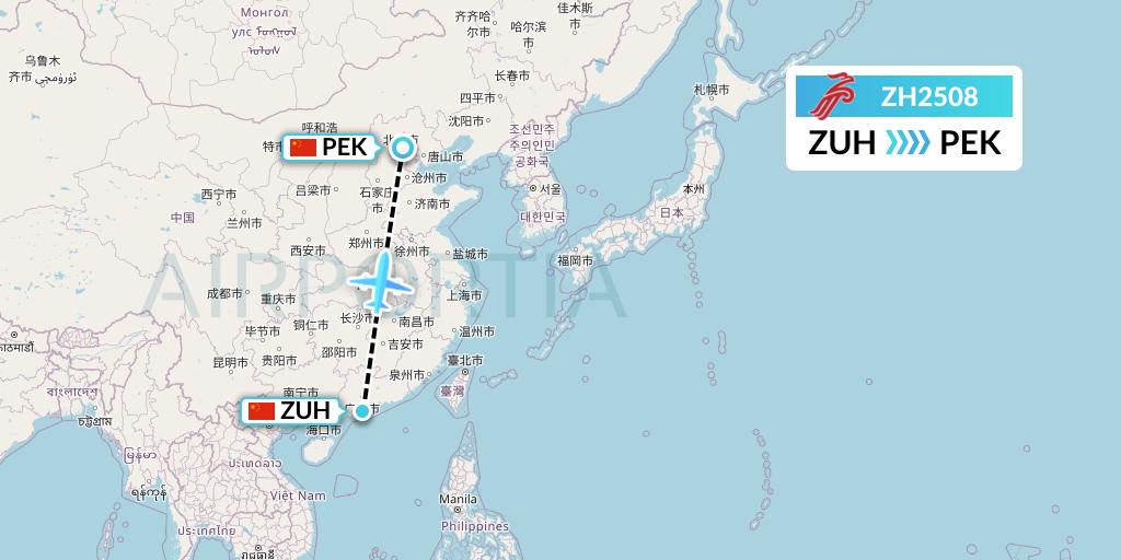 ZH2508 Shenzhen Airlines Flight Map: Zhuhai to Beijing