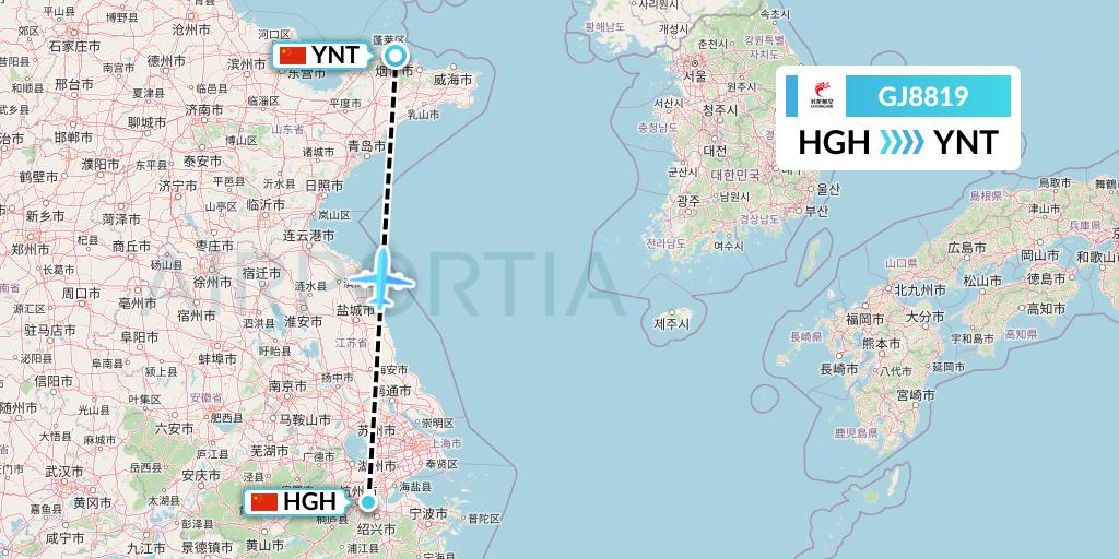 GJ8819 Loong Airlines Flight Map: Hangzhou to Yantai