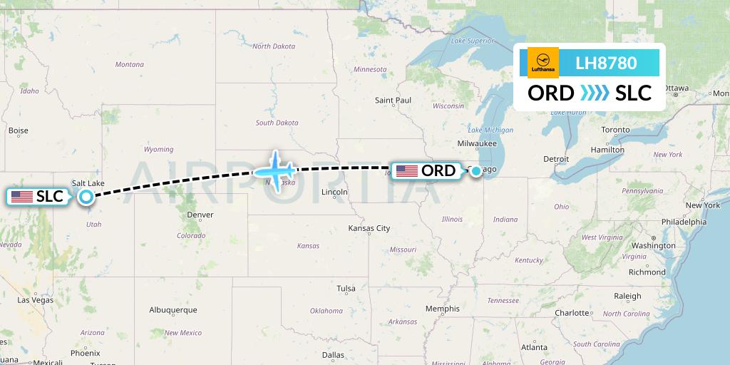 LH8780 Lufthansa Flight Map: Chicago to Salt Lake City