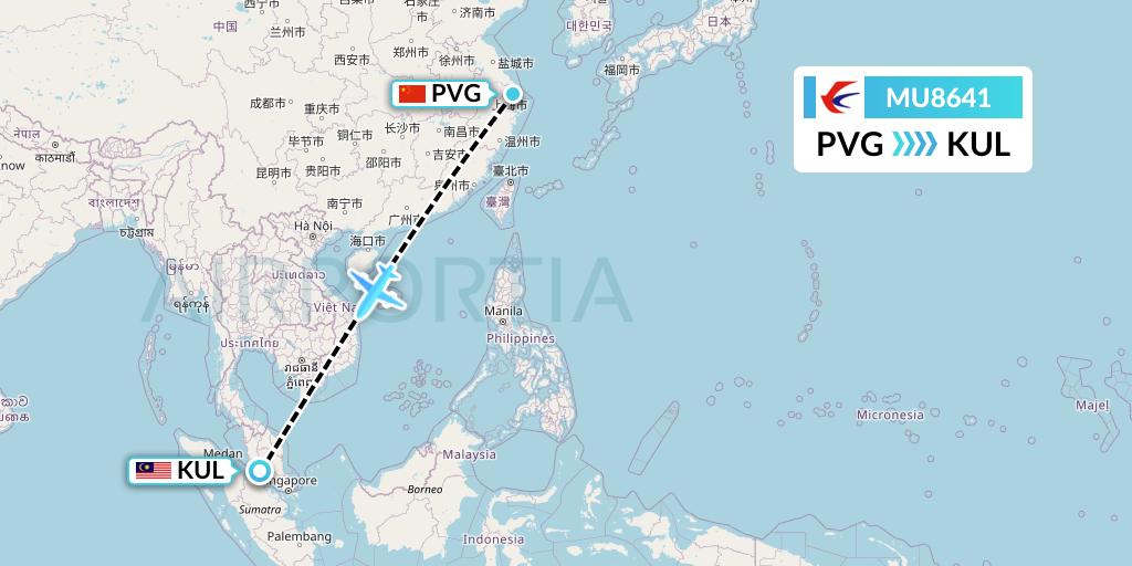 MU8641 China Eastern Airlines Flight Map: Shanghai to Kuala Lumpur