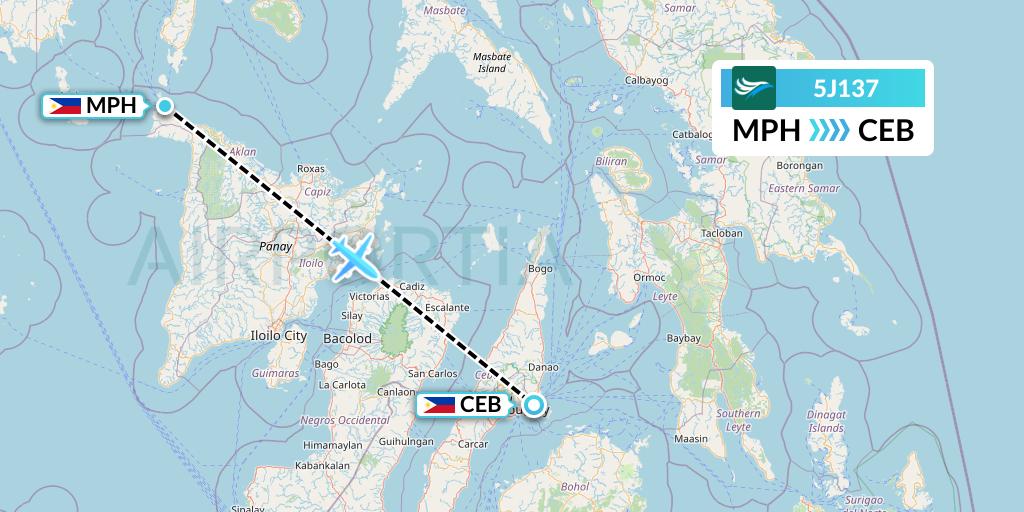 5J137 CEBU Pacific Air Flight Map: Caticlan to Cebu