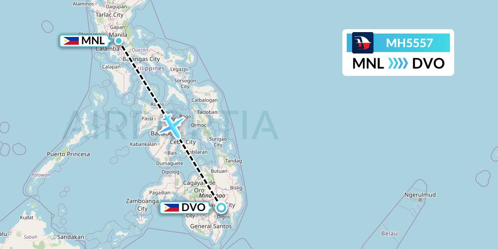 MH5557 Malaysia Airlines Flight Map: Manila to Davao City