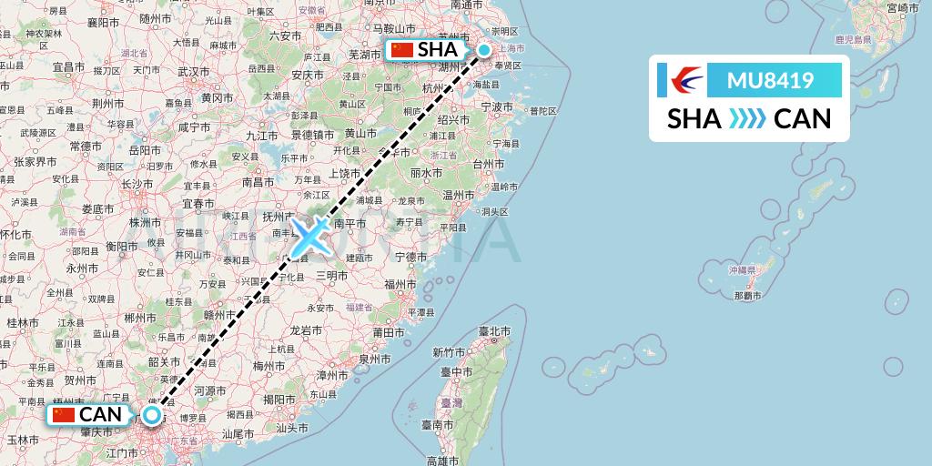 MU8419 China Eastern Airlines Flight Map: Shanghai to Guangzhou