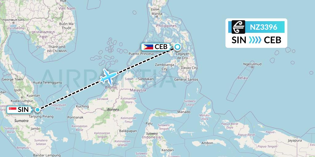 NZ3396 Air New Zealand Flight Map: Singapore to Cebu