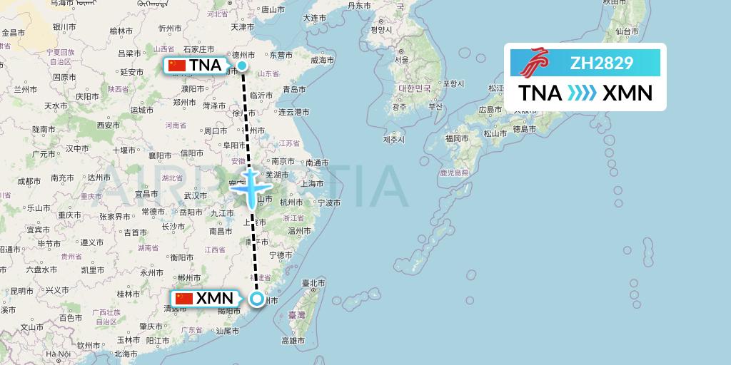 ZH2829 Shenzhen Airlines Flight Map: Jinan to Xiamen