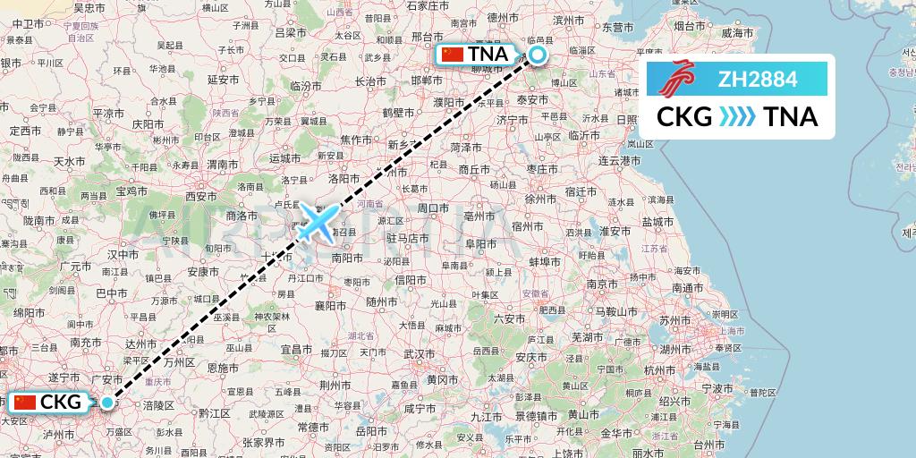 ZH2884 Shenzhen Airlines Flight Map: Chongqing to Jinan