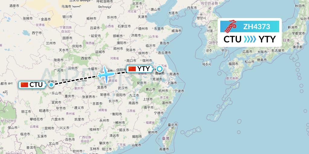 ZH4373 Shenzhen Airlines Flight Map: Chengdu to Yangzhou