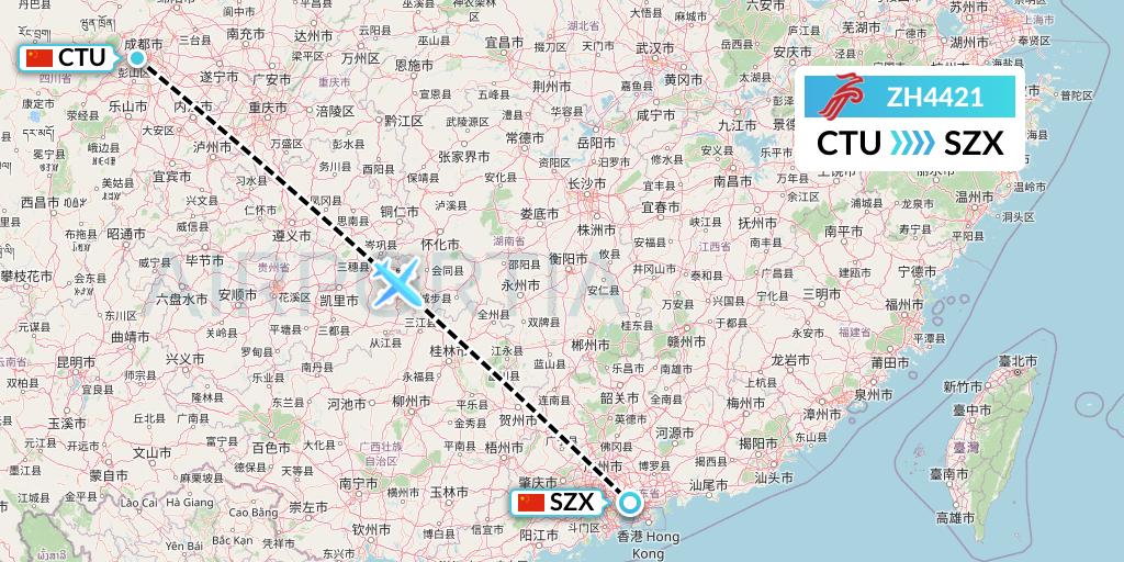 ZH4421 Shenzhen Airlines Flight Map: Chengdu to Shenzhen