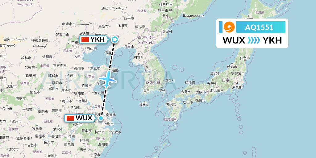 AQ1551 9 Air Flight Map: Wuxi to Yingkou