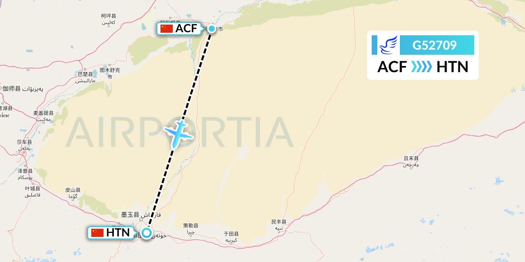 G52709 China Express Airlines Flight Map: Aksu to Hotan