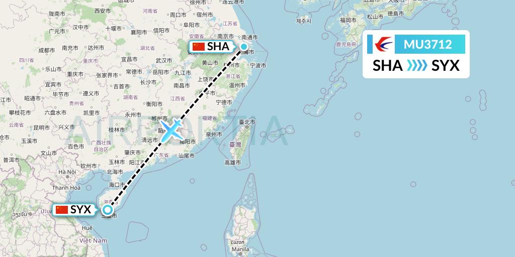 MU3712 China Eastern Airlines Flight Map: Shanghai to Sanya